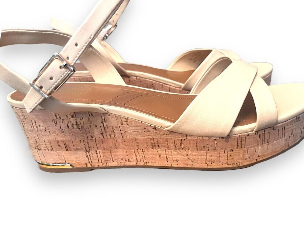 Franco Sarto Pelma Ankle Strap Platform Wedge Sandal in Nude Size 9.5 M